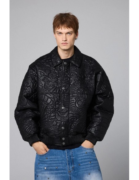 SAMPANS PU LEATHER JACKET BLACK